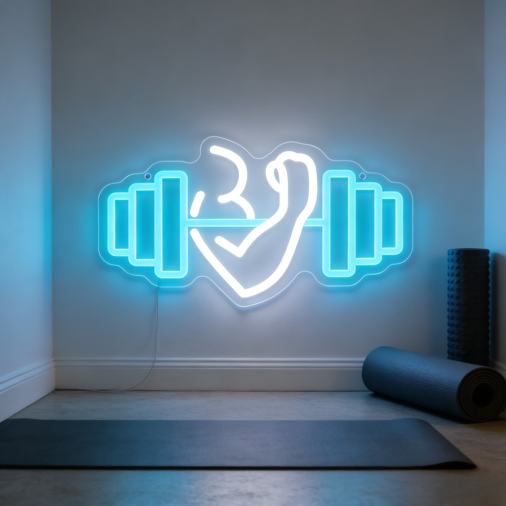 Yoga Fitness Rooms - Bizeps-Hantel Neon-Schild LED-Wandkunst für Heimfitness, Yoga-Studio,