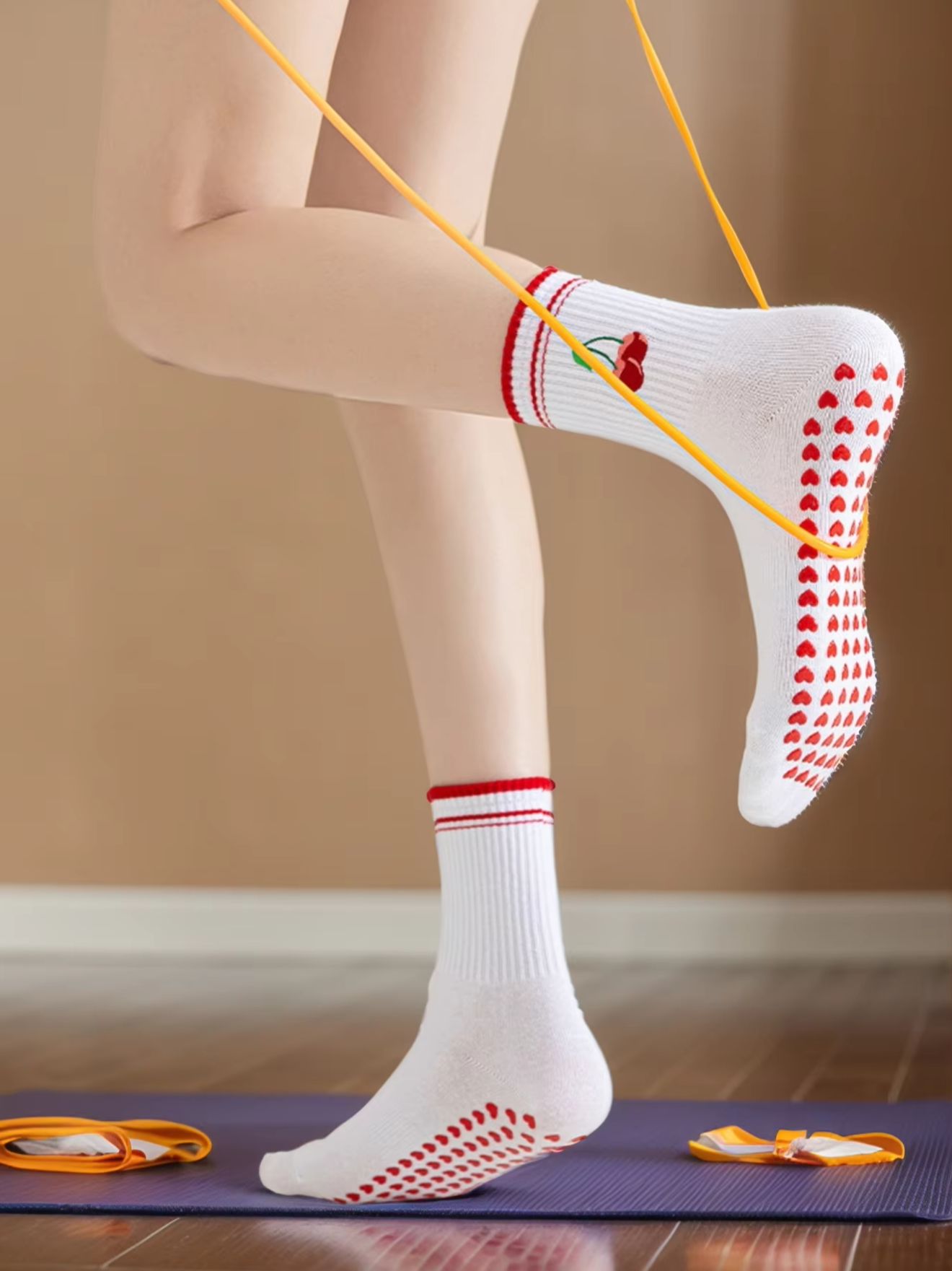 Yoga In Fitness - 1 Paar grenzübergreifende professionelle Yoga-Socken, Baumwoll-Riemchen-Silikon-Anti-Rutsch-Pilates-Fitness-Tanz-Bodensocken